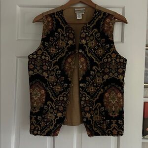 Coldwater Creek Tapestry Vest with Black and Gold Accents